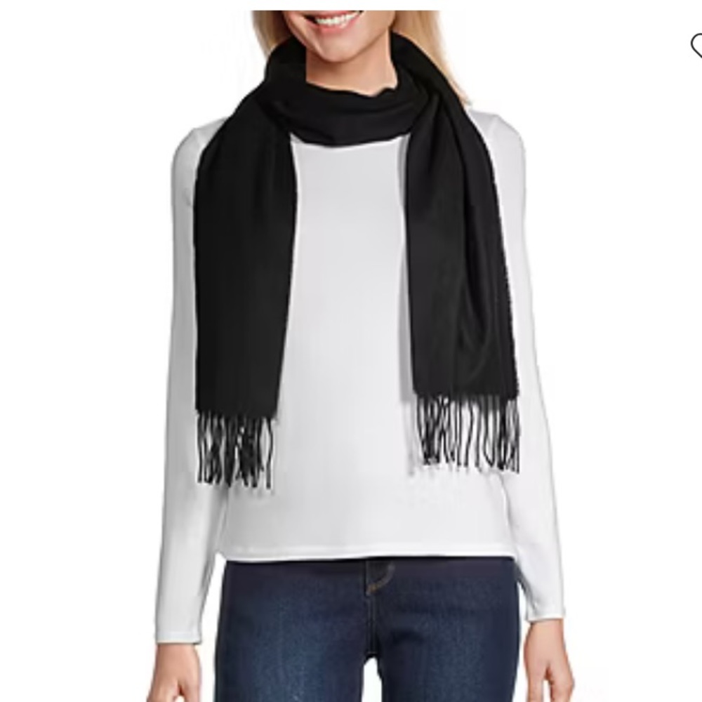 V.Fraas solid black Cashmink unisex scarf woven with fringe 💯 acrylic